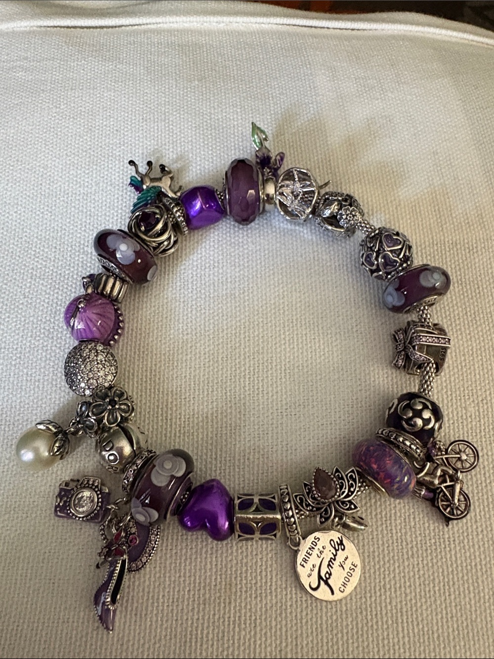 Pandora mesh bangle with mixed purple charms